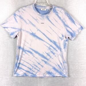 Sandro TShirt Mens L Pink Blue Tie Dye Embroidered Spellout Luxury Streetwear